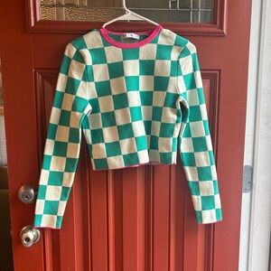 Zara Green and Cream Checkered Sweater